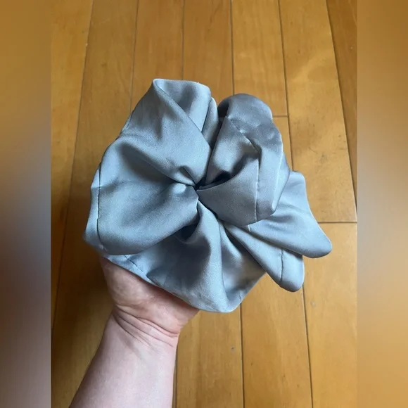 Free People Trio Satin Scrunchies - Teal Paisley, Light Blue, Olive Green - Picture 3 of 4